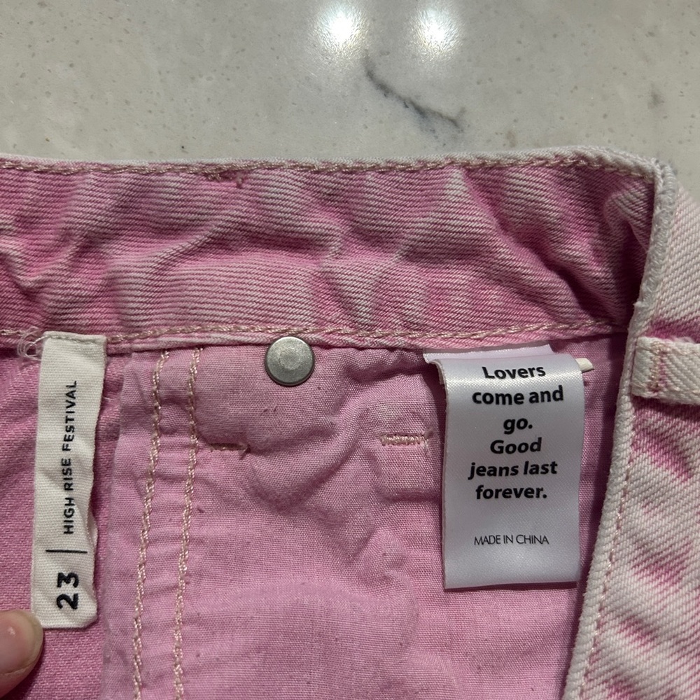 PacSun Pink Acid Wash High-Rise Festival Denim Shorts - Size 23 - Picture 4 of 4